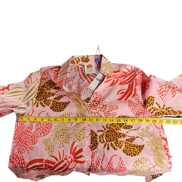 Farm Rio x Anthropologie Long-Sleeve Printed Buttondown Shirt Cheetah Lobster, S - Picture 6 of 9